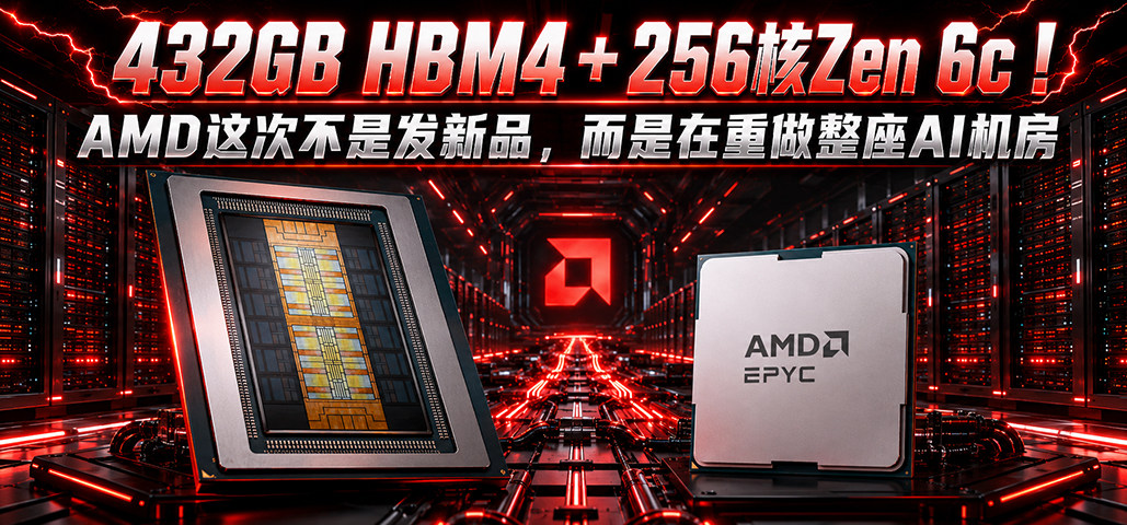 432GB HBM4＋256核Zen 6c！AMD这次不是发新品，而是在重做整座AI机房