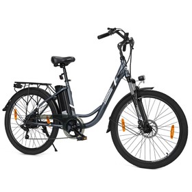 Touroll B1 Electric City Bike, 250W Motor, 45Nm Torque, 26"x1.95" Tire, 36V 15.6Ah Battery, 90km Max Range, 7-Speed Shimano Gear 5 Assist Levels 6km/h Walk Mode, Mechanical Shock Absorber IPX4 - Grey
